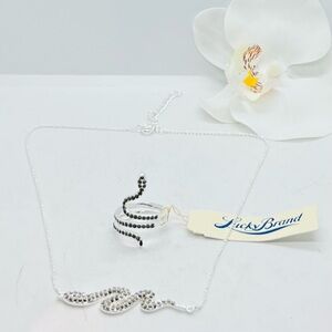 NWTO Lucky Brand Silver Tone Snake Pendant Necklace & Ring Size 7, Set Of 2